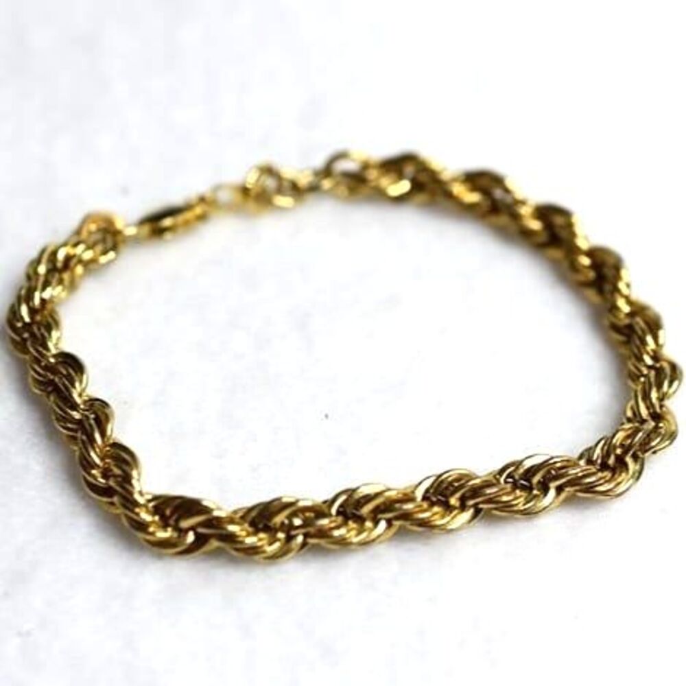 Vintage 60's Twisted Rope Gold Tone Lobster Claw Clasp 6" Bracelet